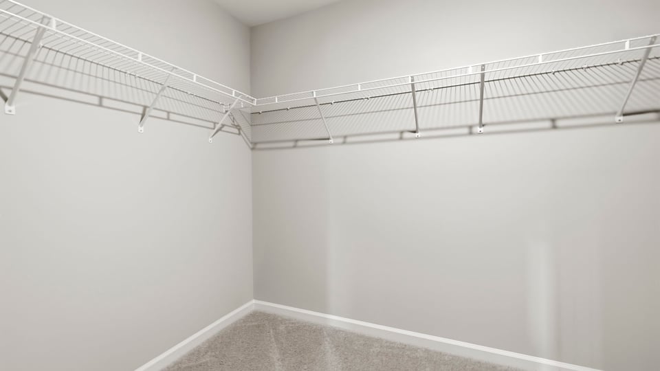 Closet with hanging storage racks.