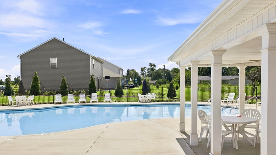 View of cabana and pool.