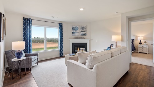 Family room with windows.