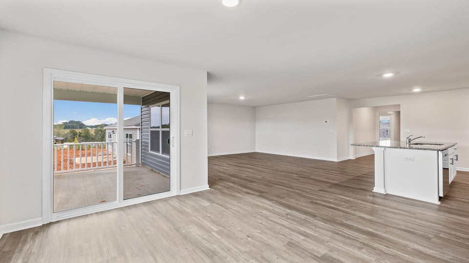 Family room with windows.