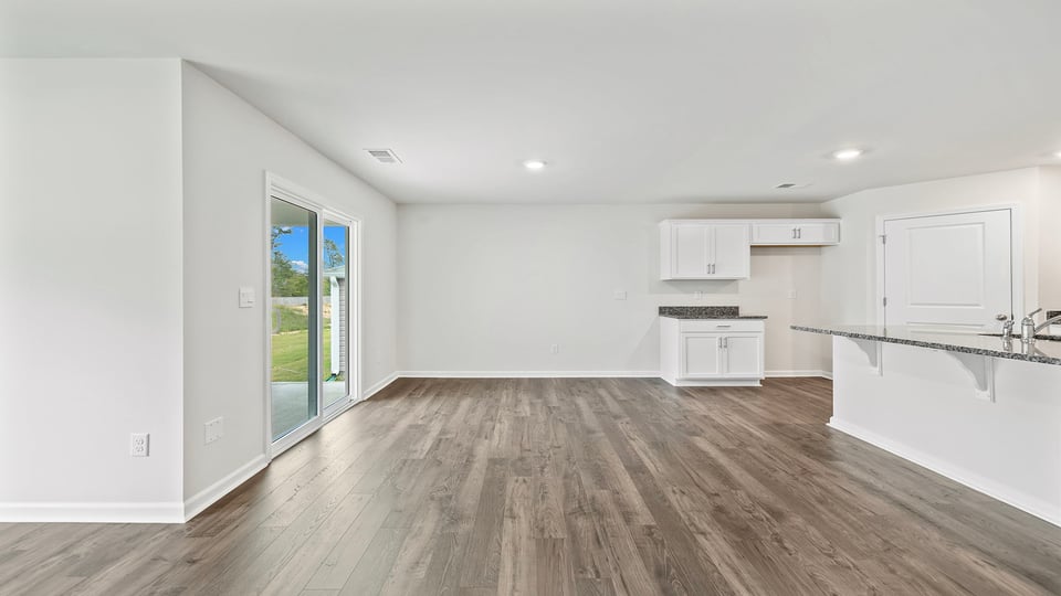 Dining room with sliding door.