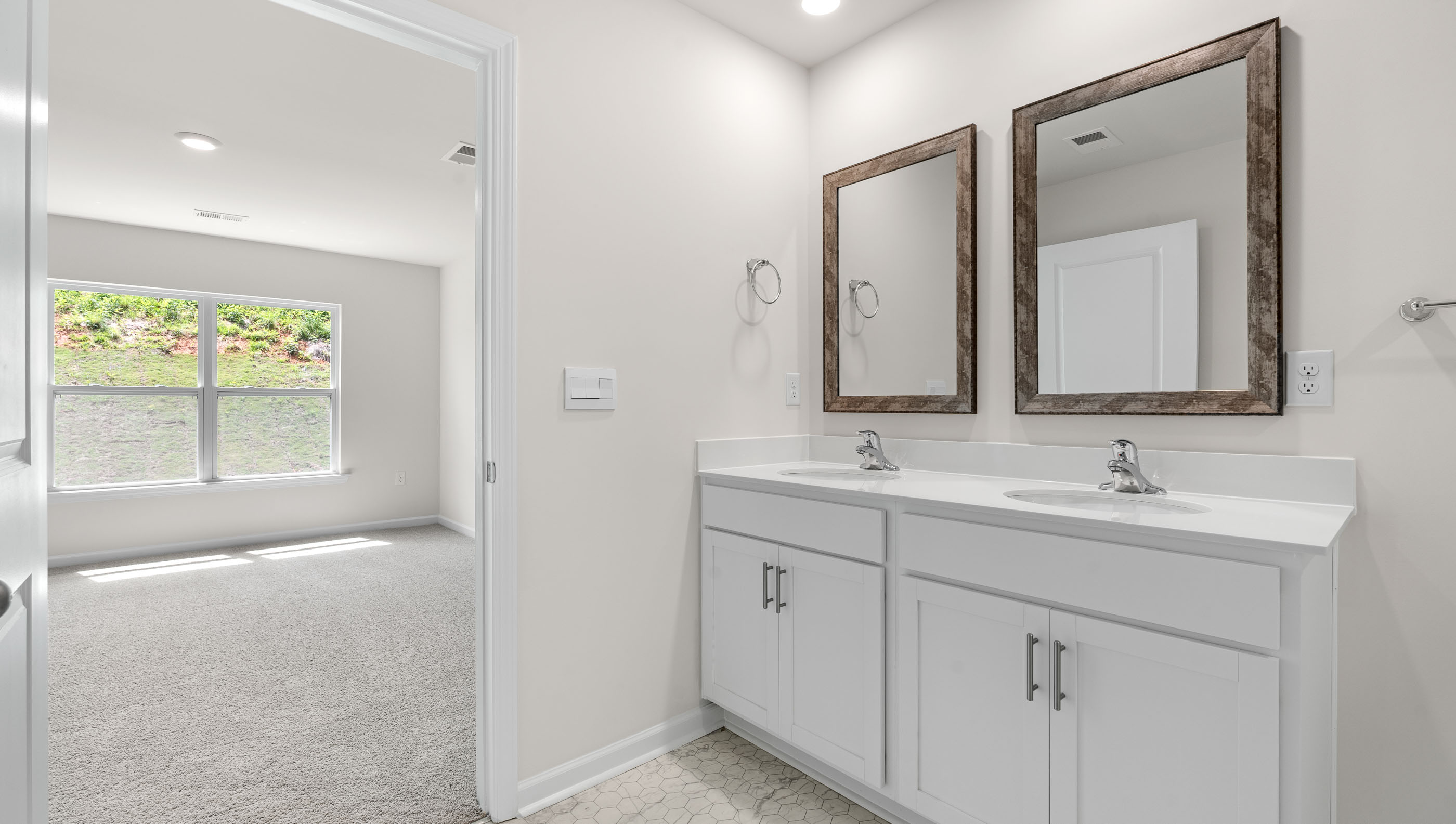 Bathroom with double sink vanity.