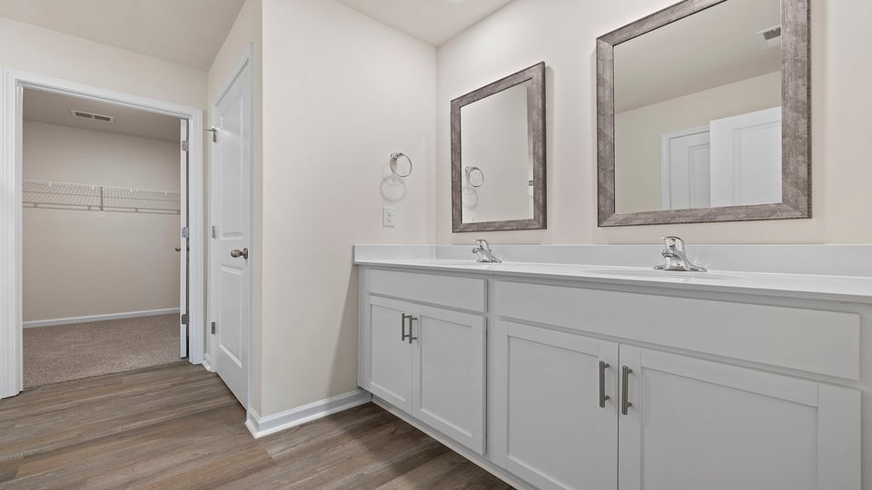 Bathroom with double vanity sink.