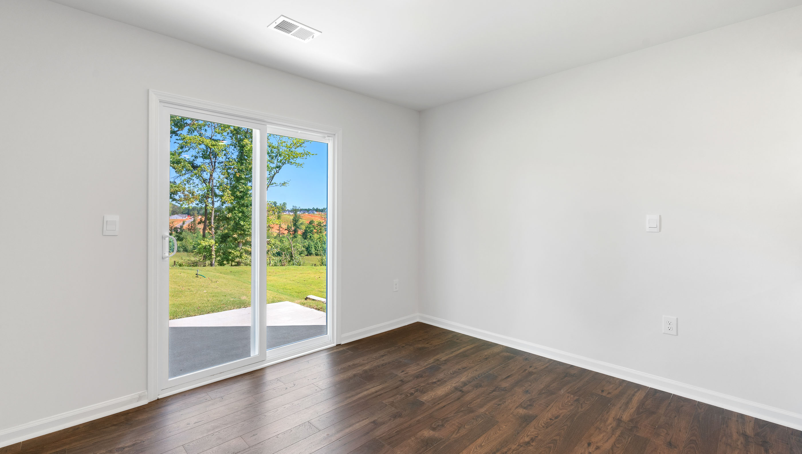 Dining room with sliding doors.