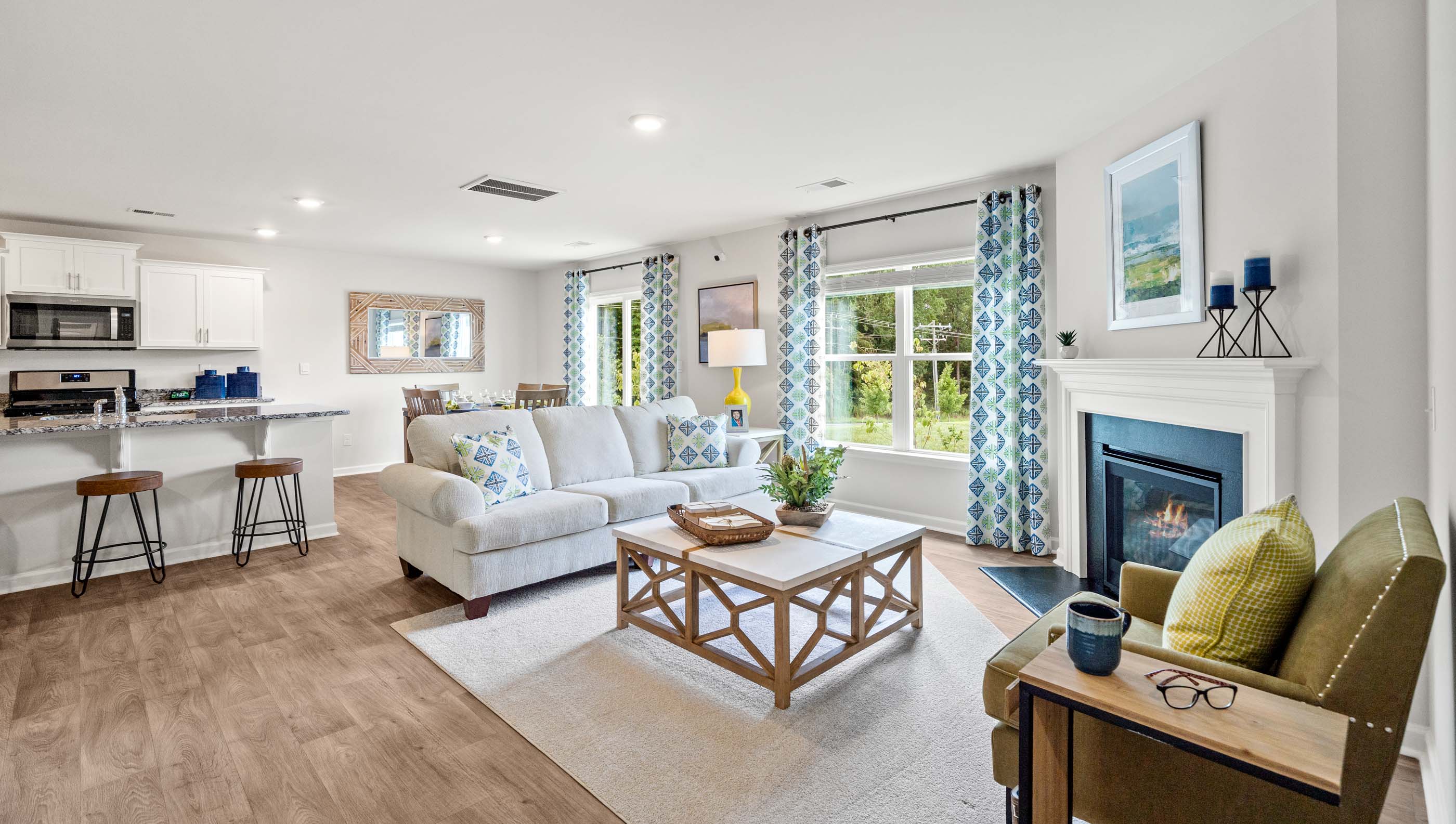 Living room with fireplace.