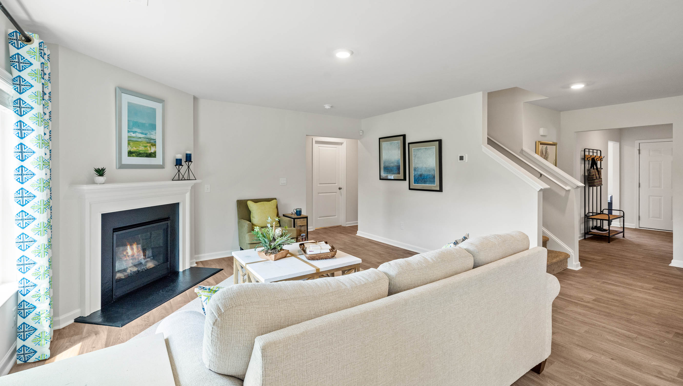 Living room with fireplace.
