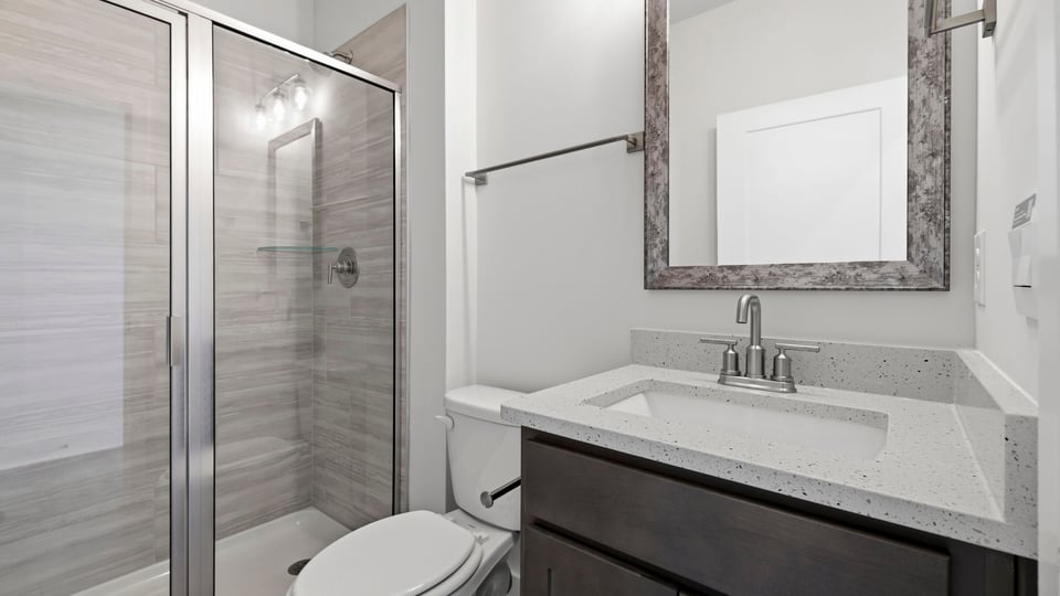 Bathroom with vanity sink.