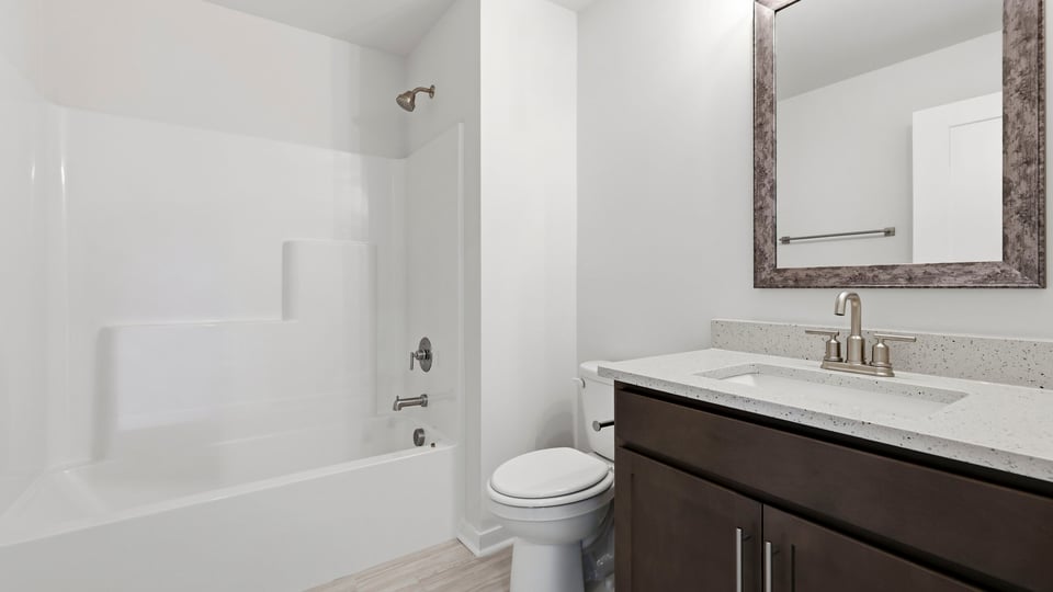 Bathroom with vanity sink.