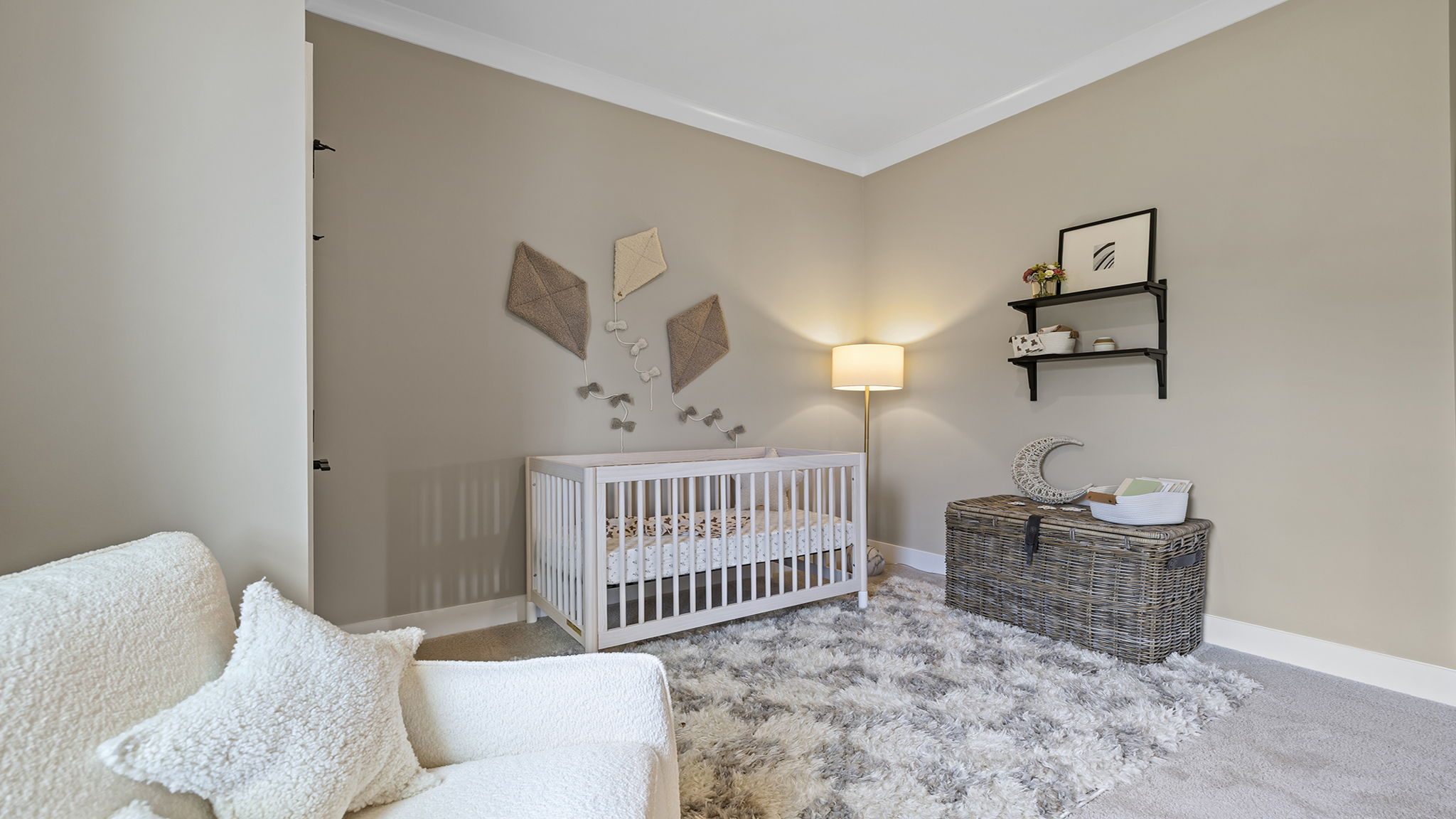 Bedroom with carpet and window.
