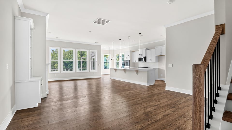 Viewof kitchen and family room.
