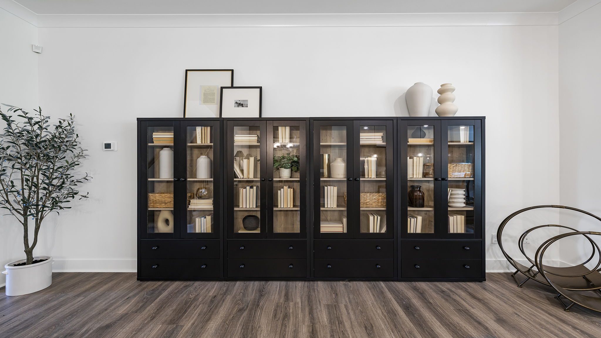 Family room with windows and fireplace.
