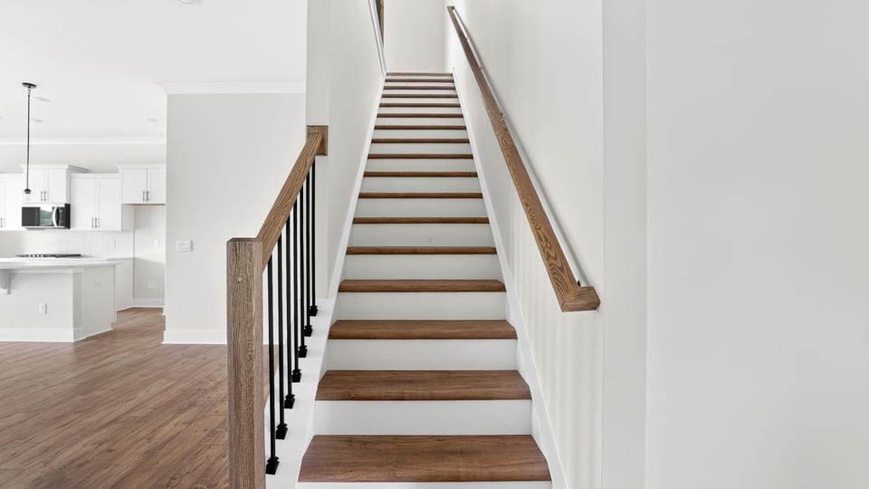 View of stairs with carpet.