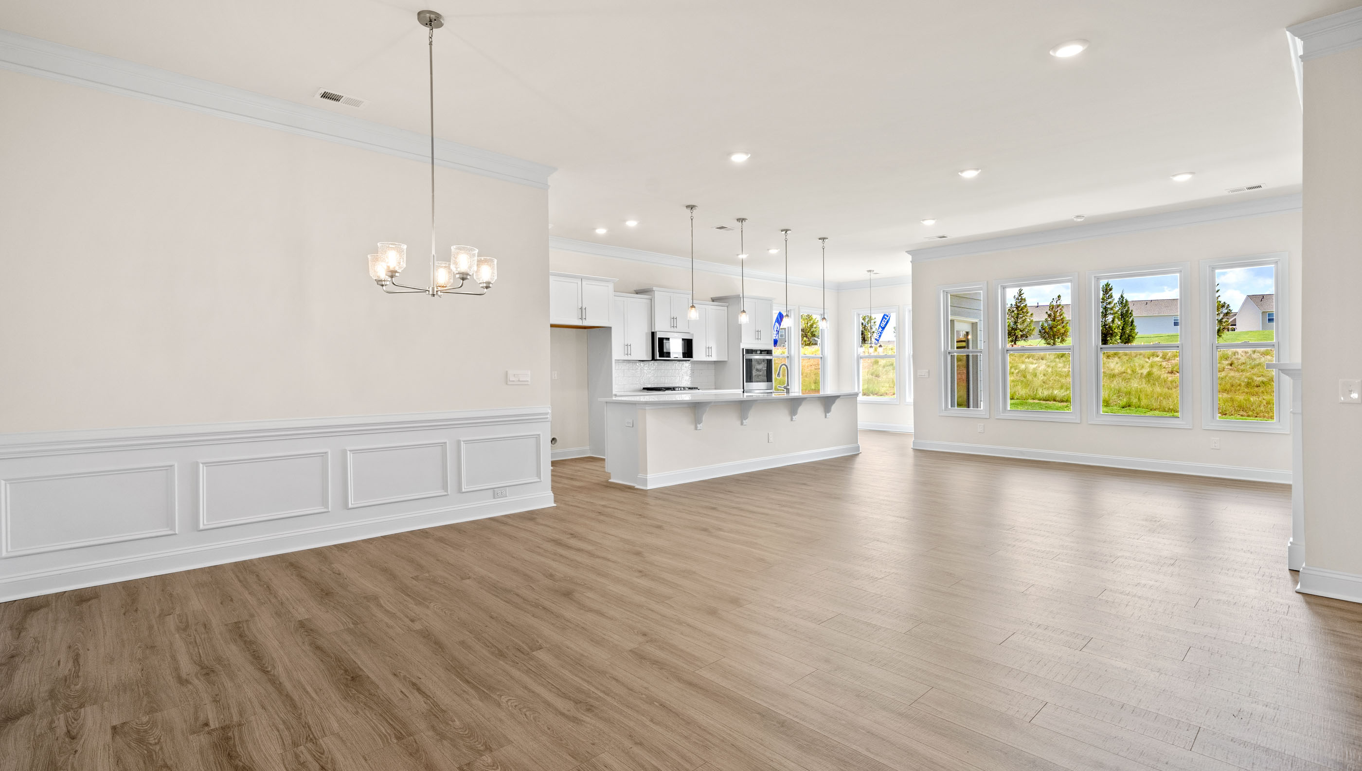 Kitchen with island and countertops.