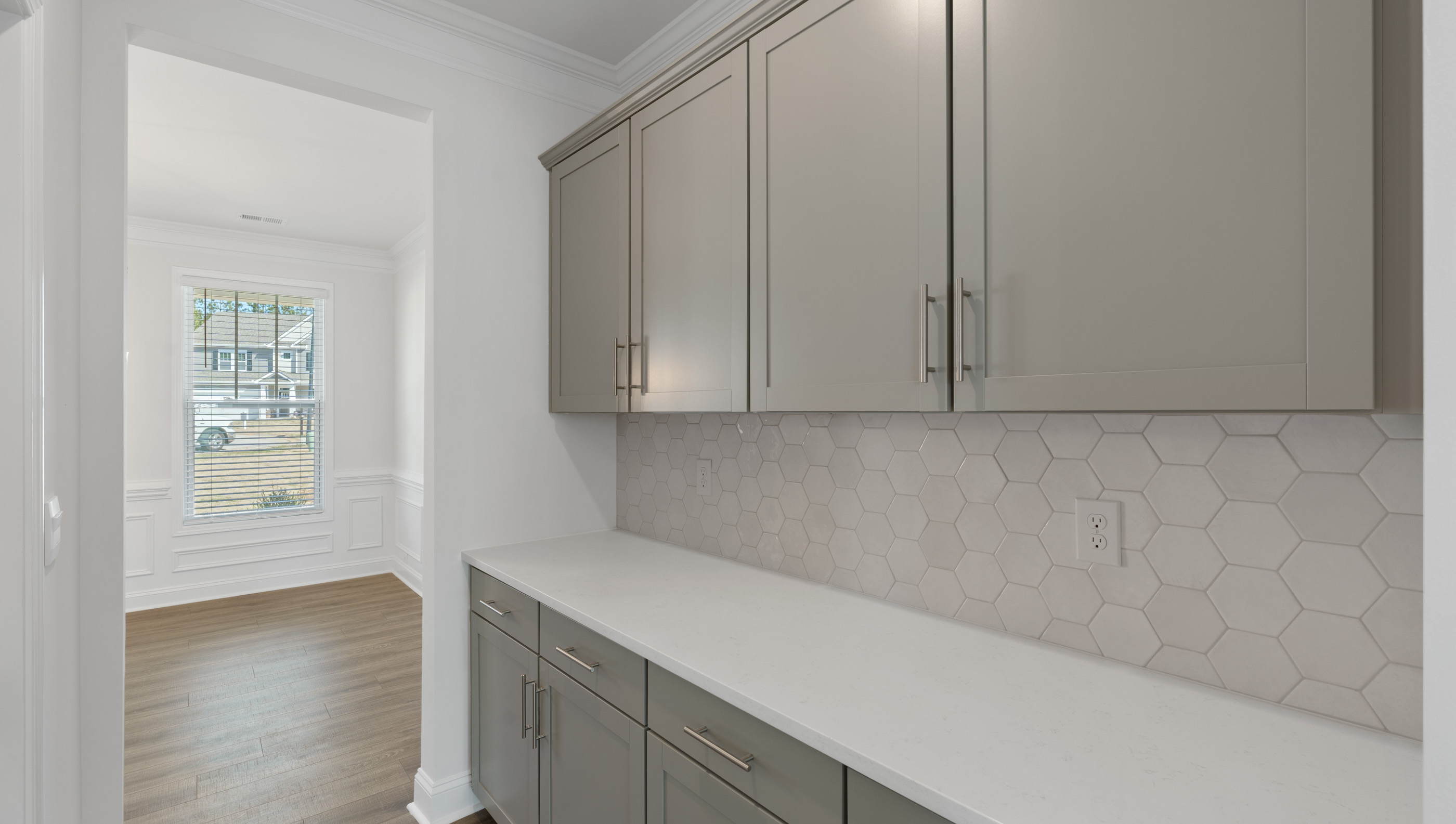 View of butler’s pantry between the formal dining room and the kitchen.