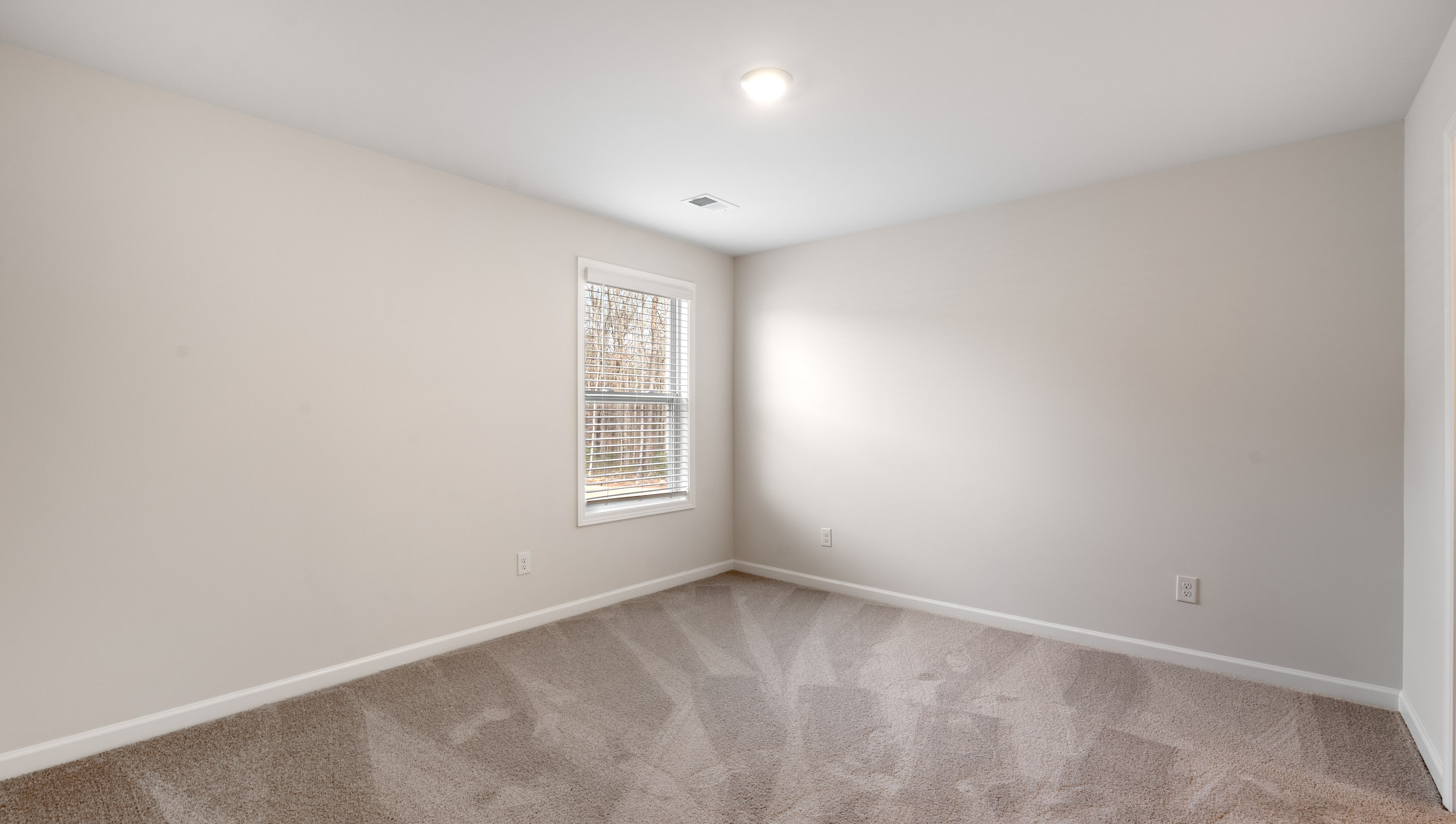 Bedroom with carpet window.