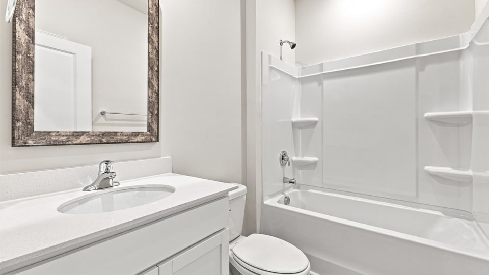 Bathroom with vanity sink.