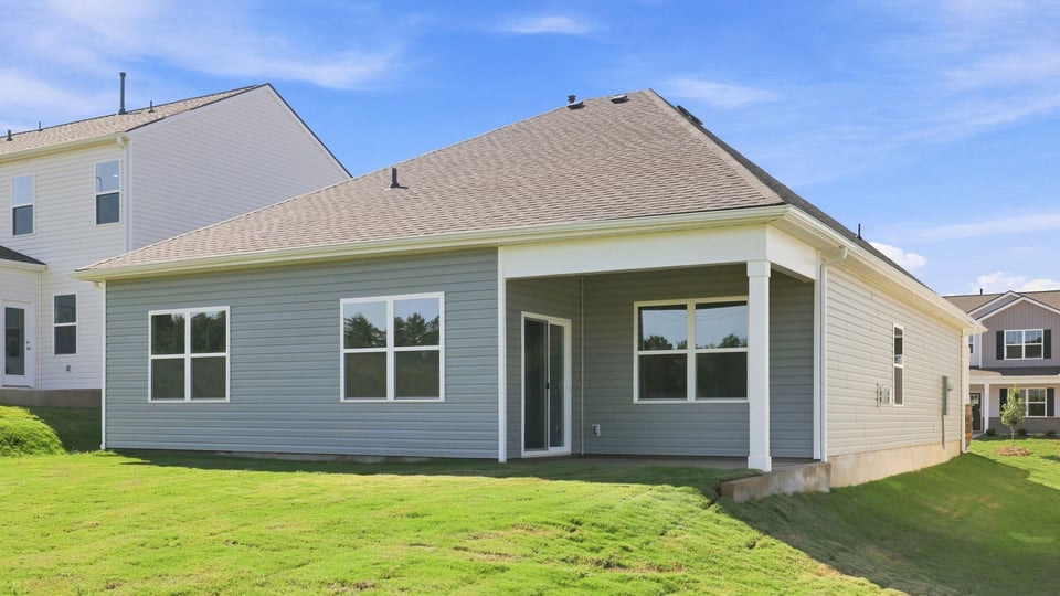 Back exterior with large backyard.