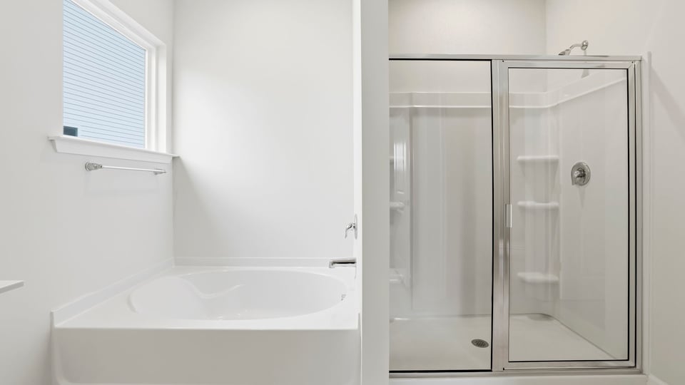 Bathroom with walk in shower and tub.