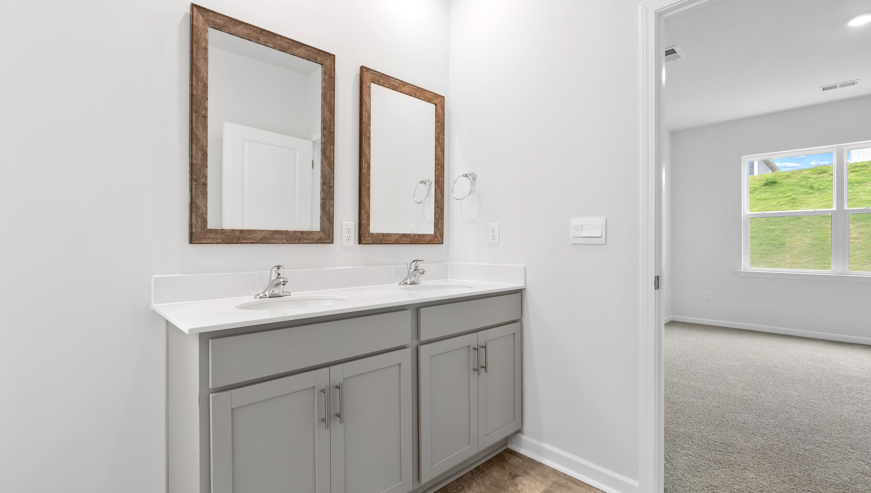 Bathroom with double sink vanity.