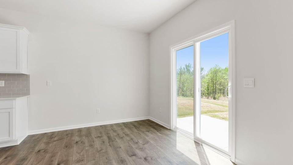 Breakfast table with sliding doors.