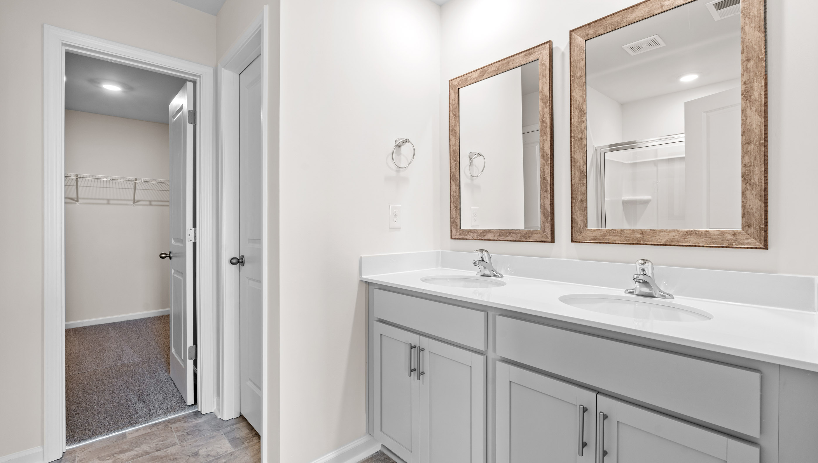 Primary bethroom with double sink bathroom.