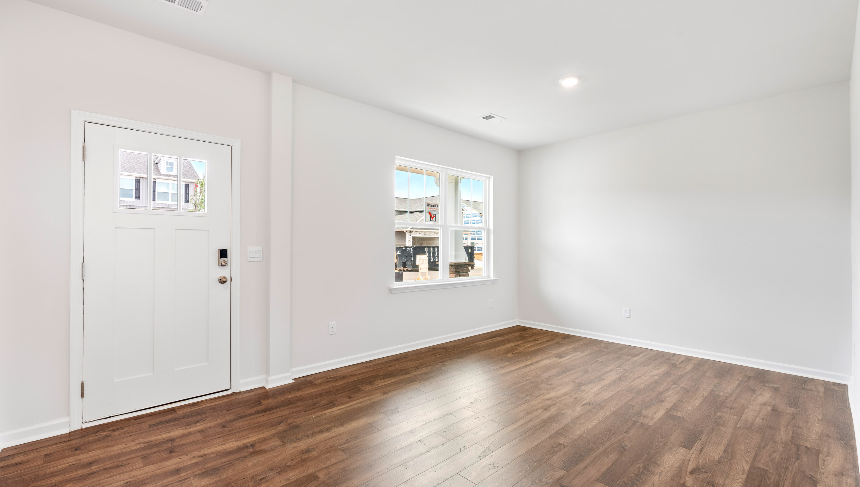Dining room with windows.