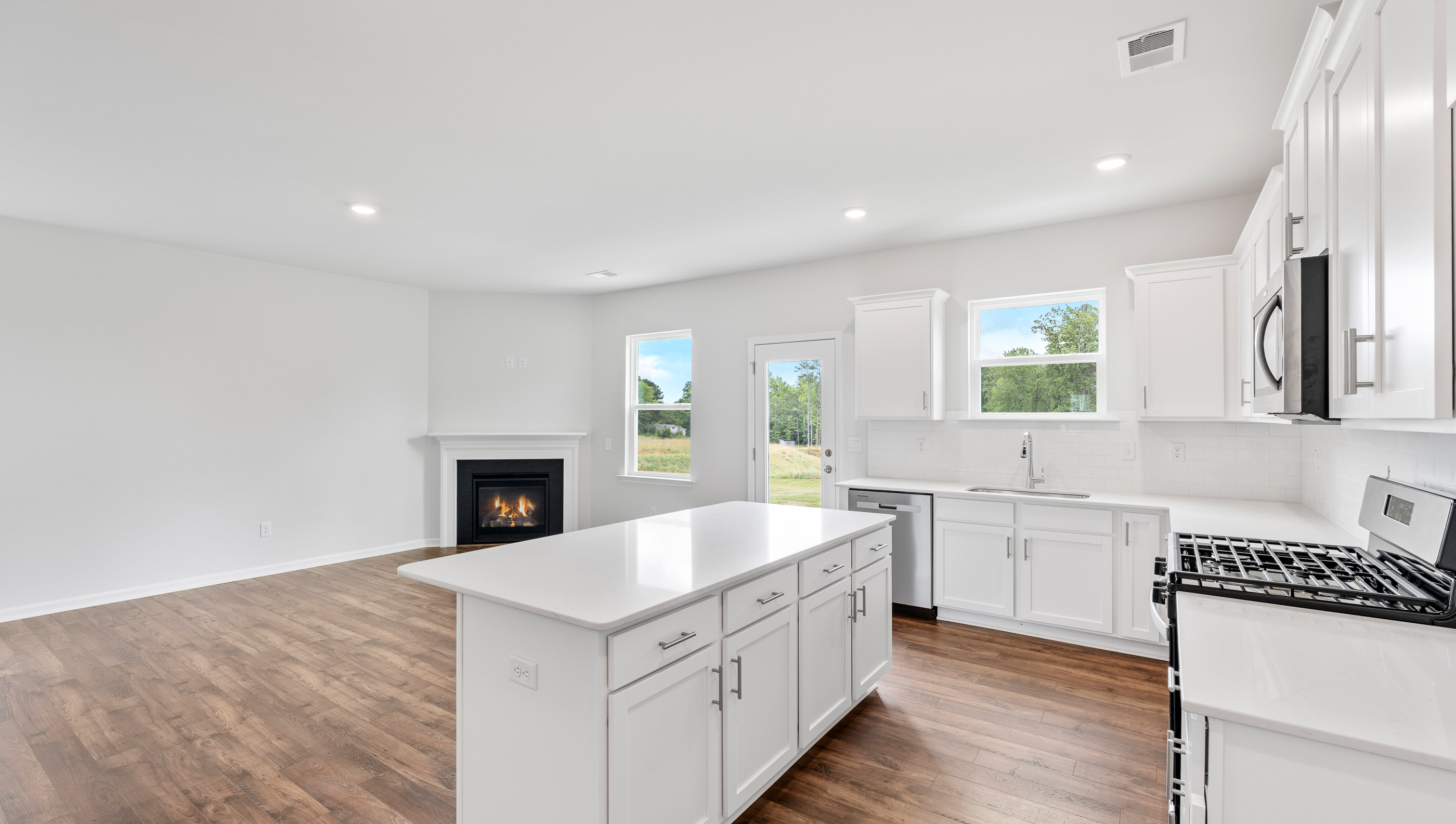 Kitchen with quarts countertops.