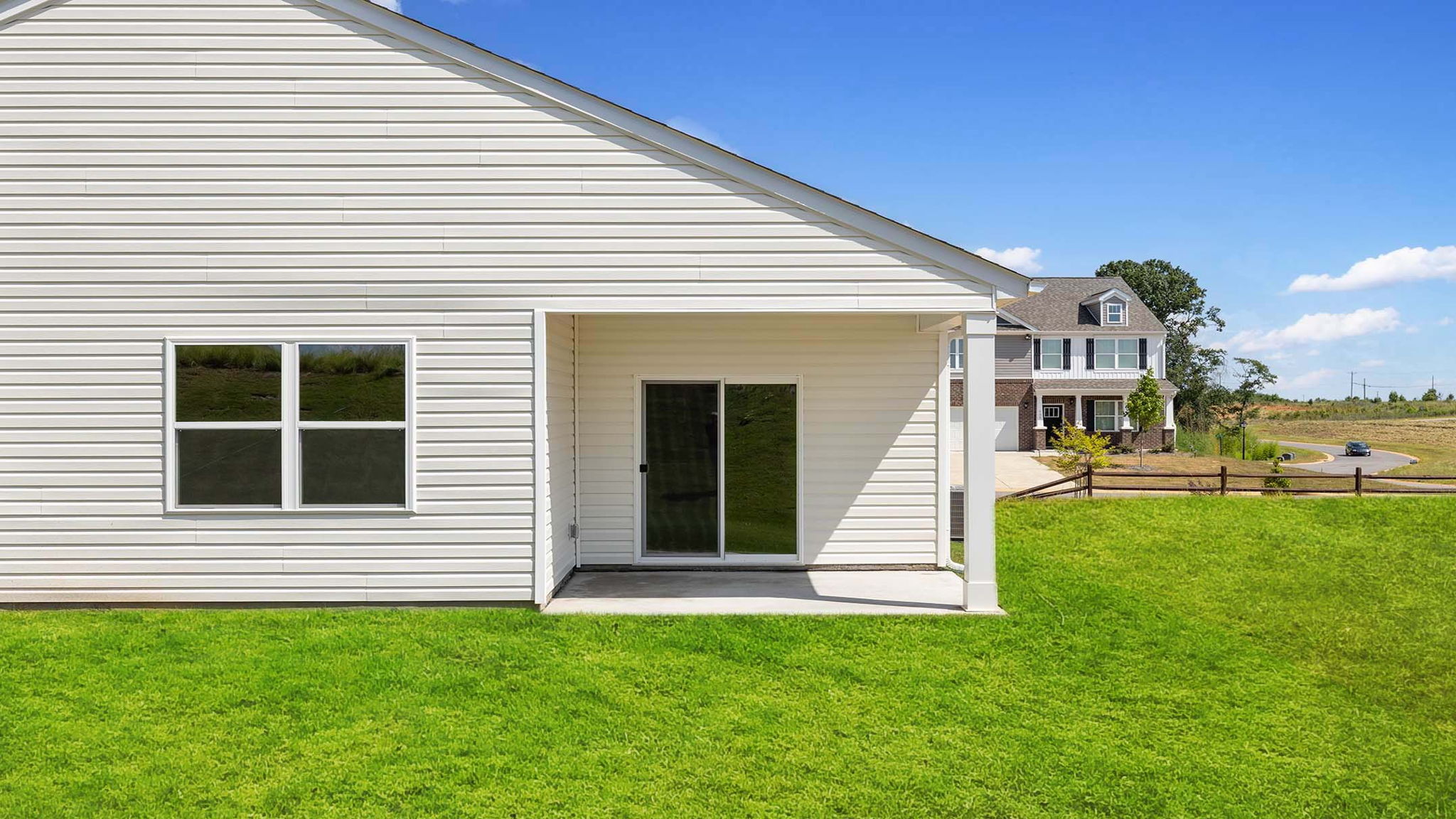 Covered patio of home.