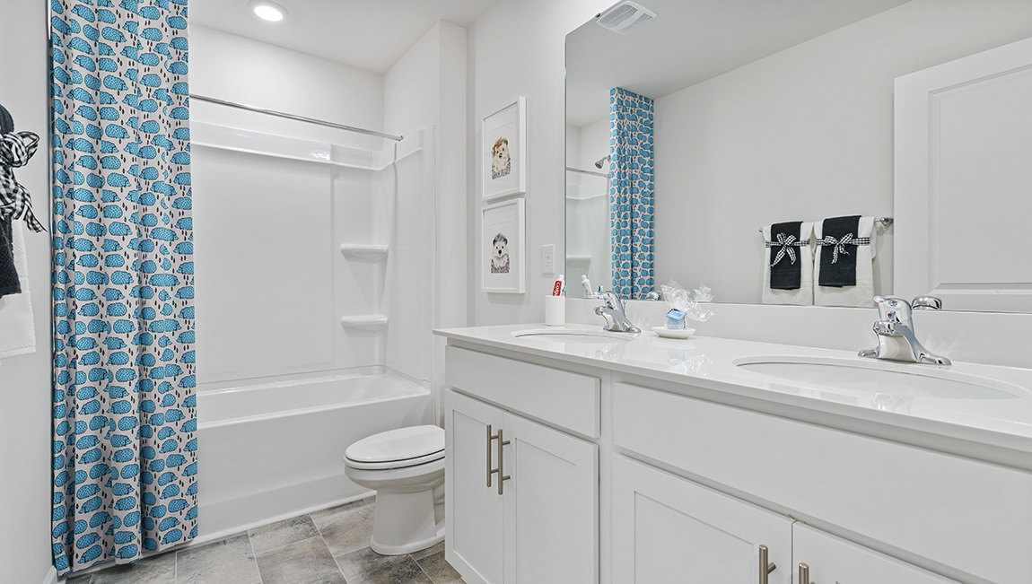Bathroom with double sink vanity.
