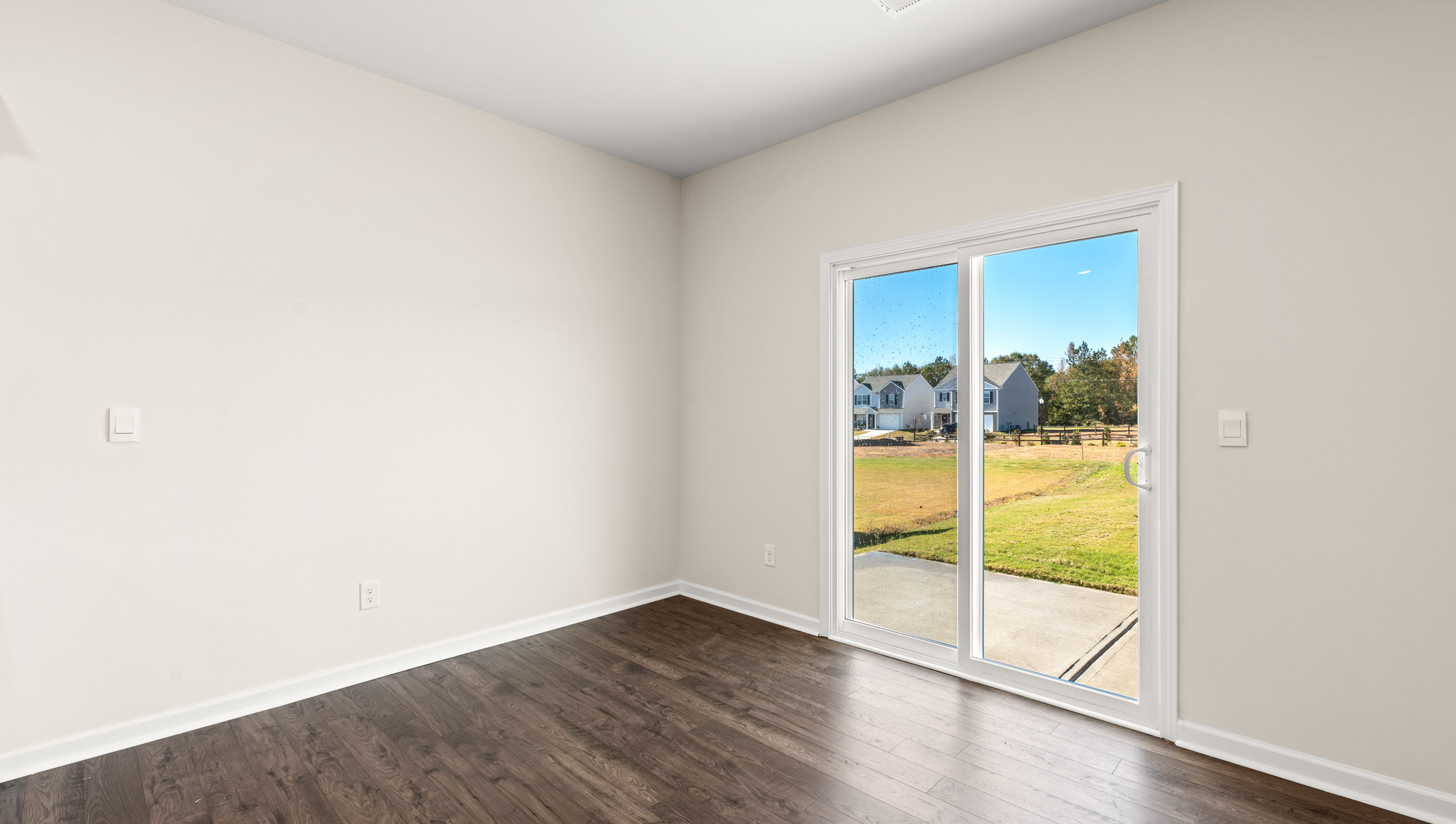 Dining room with sliding doors.