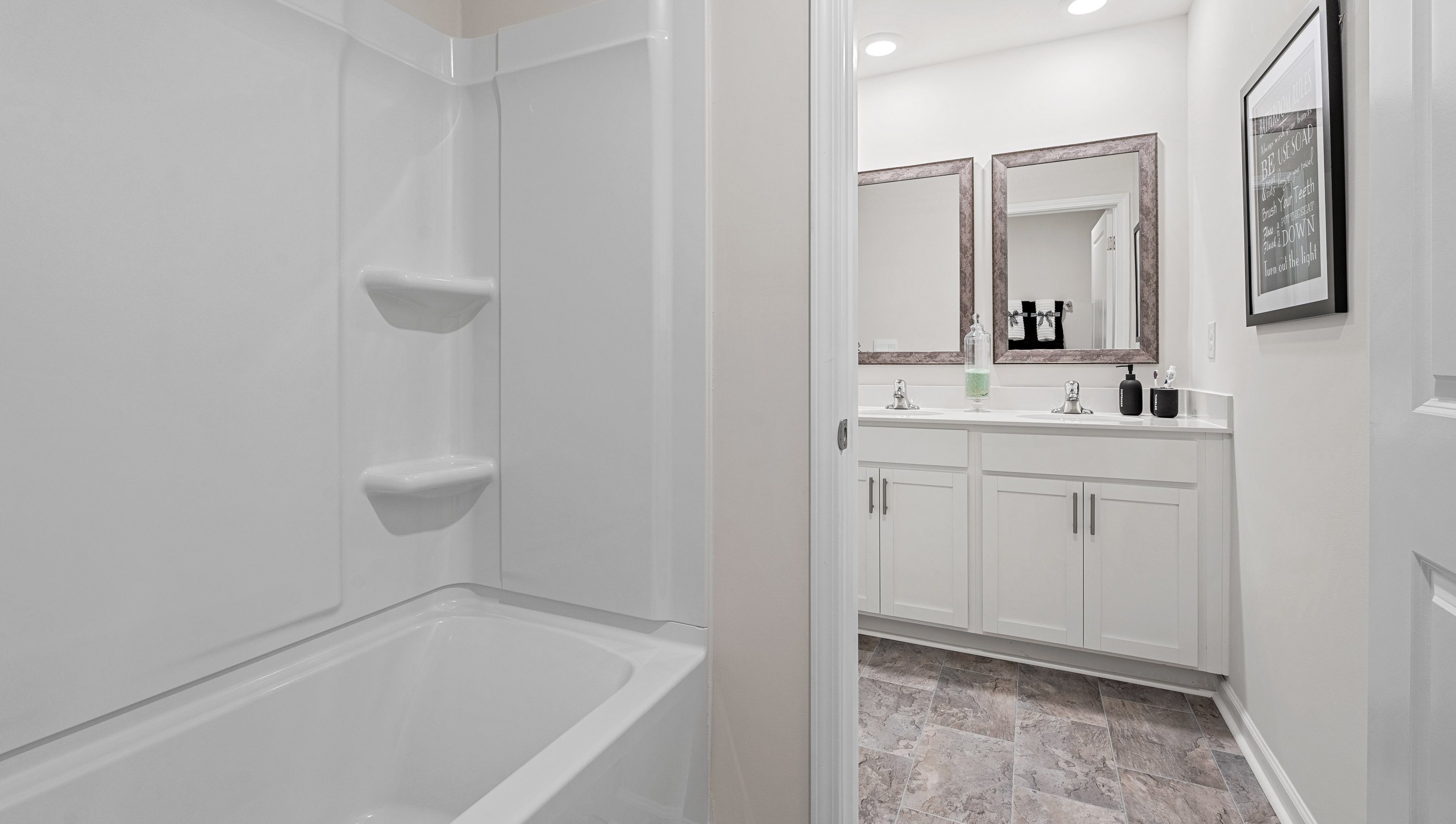 Bathroom with tub and shower.