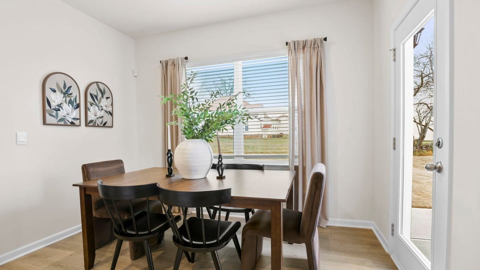 Dining room with windows.