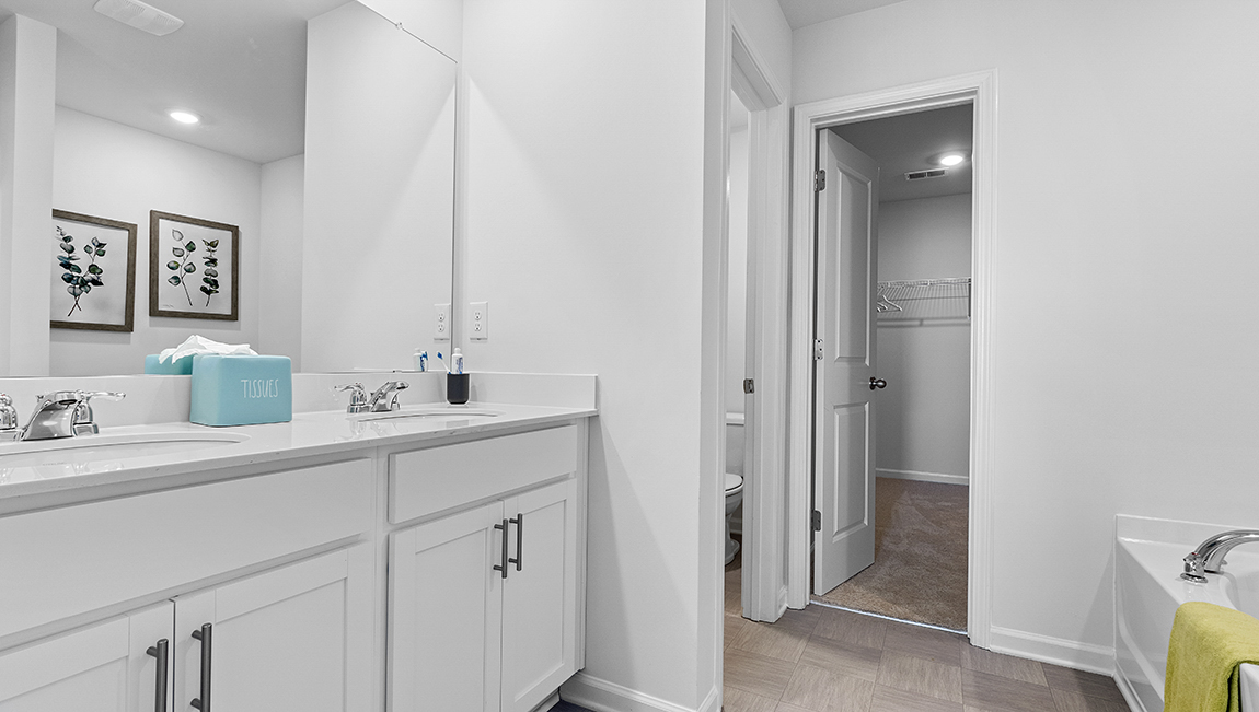 Bathroom with double sink vanity.