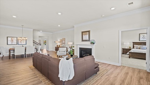 Family room with windows.