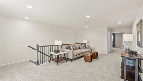 Loft area with carpet.