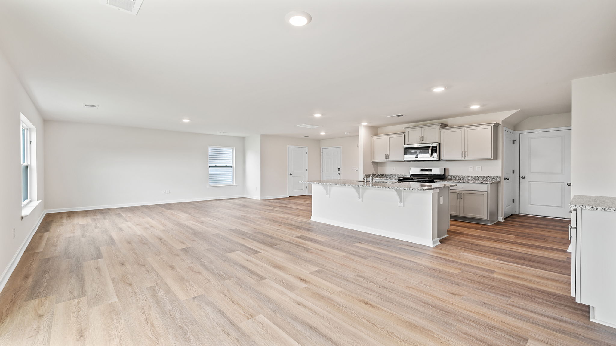 View of open floor plan from dining area.