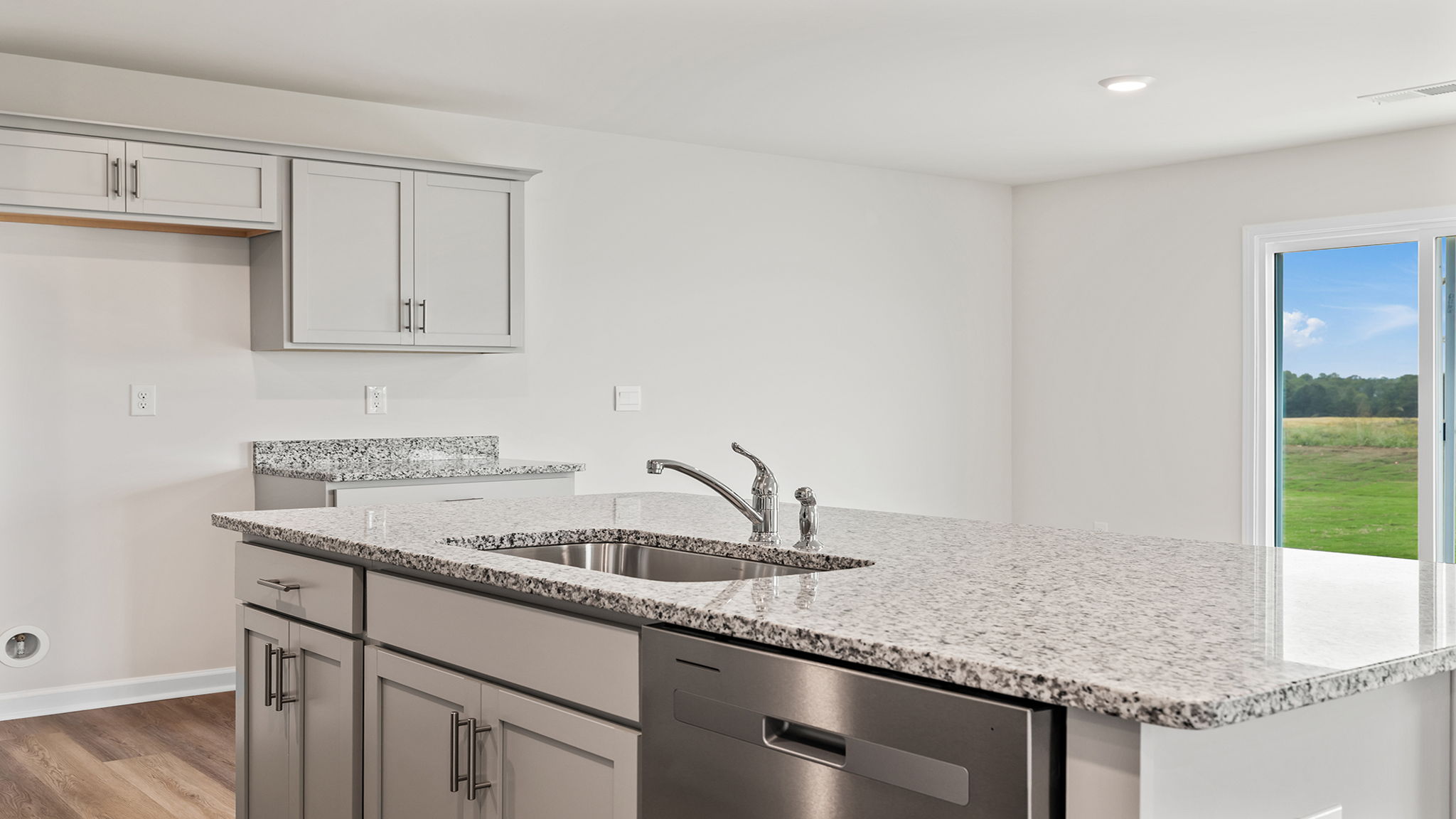 Kitchen island over looking the dining area.