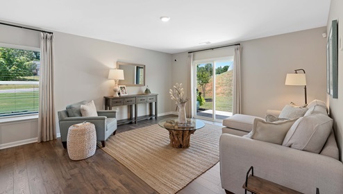 Family room with windows.