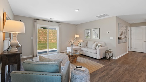 Family room with windows.