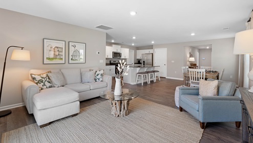 Family room with windows.