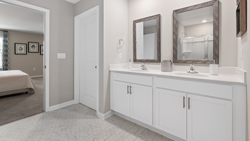 Bathroom with double vanity sink.
