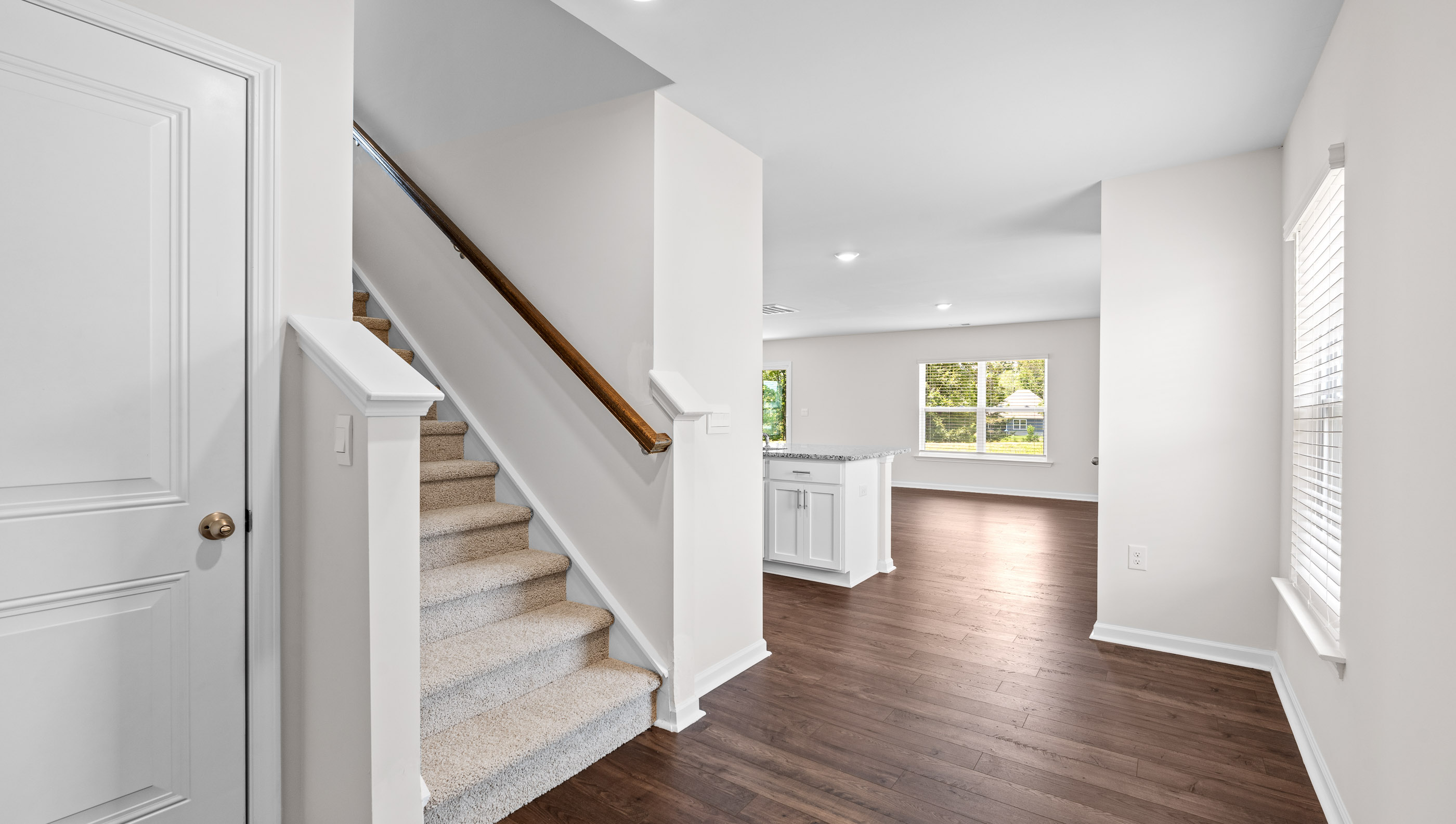 Stairs to living area view.