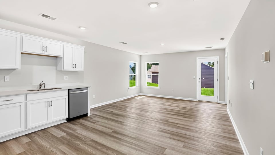 Family room with windows.