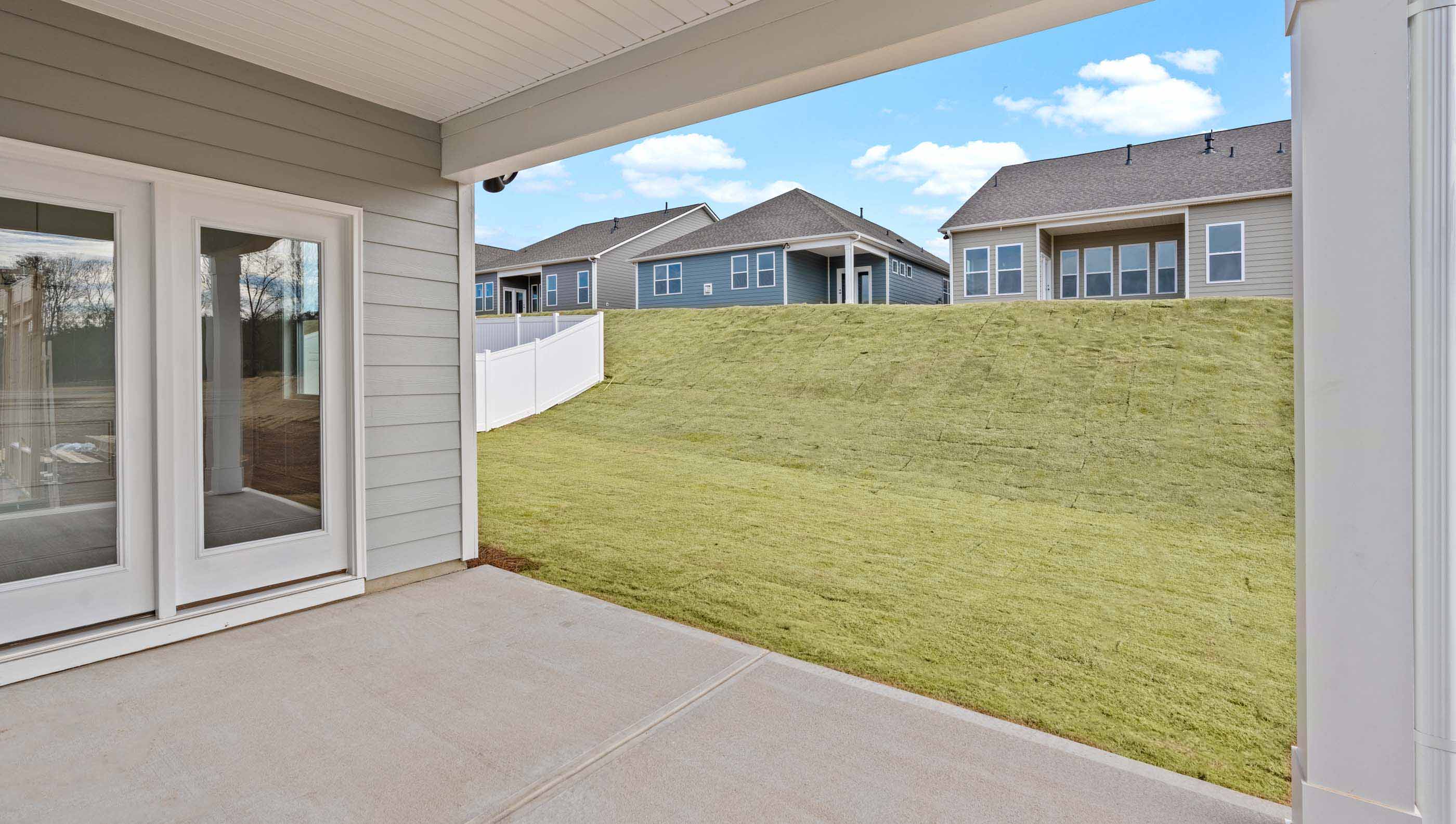 Covered patio of home.