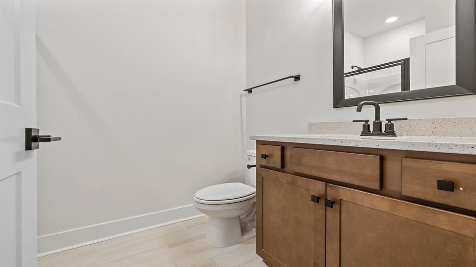 Bathroom with vanity sink.