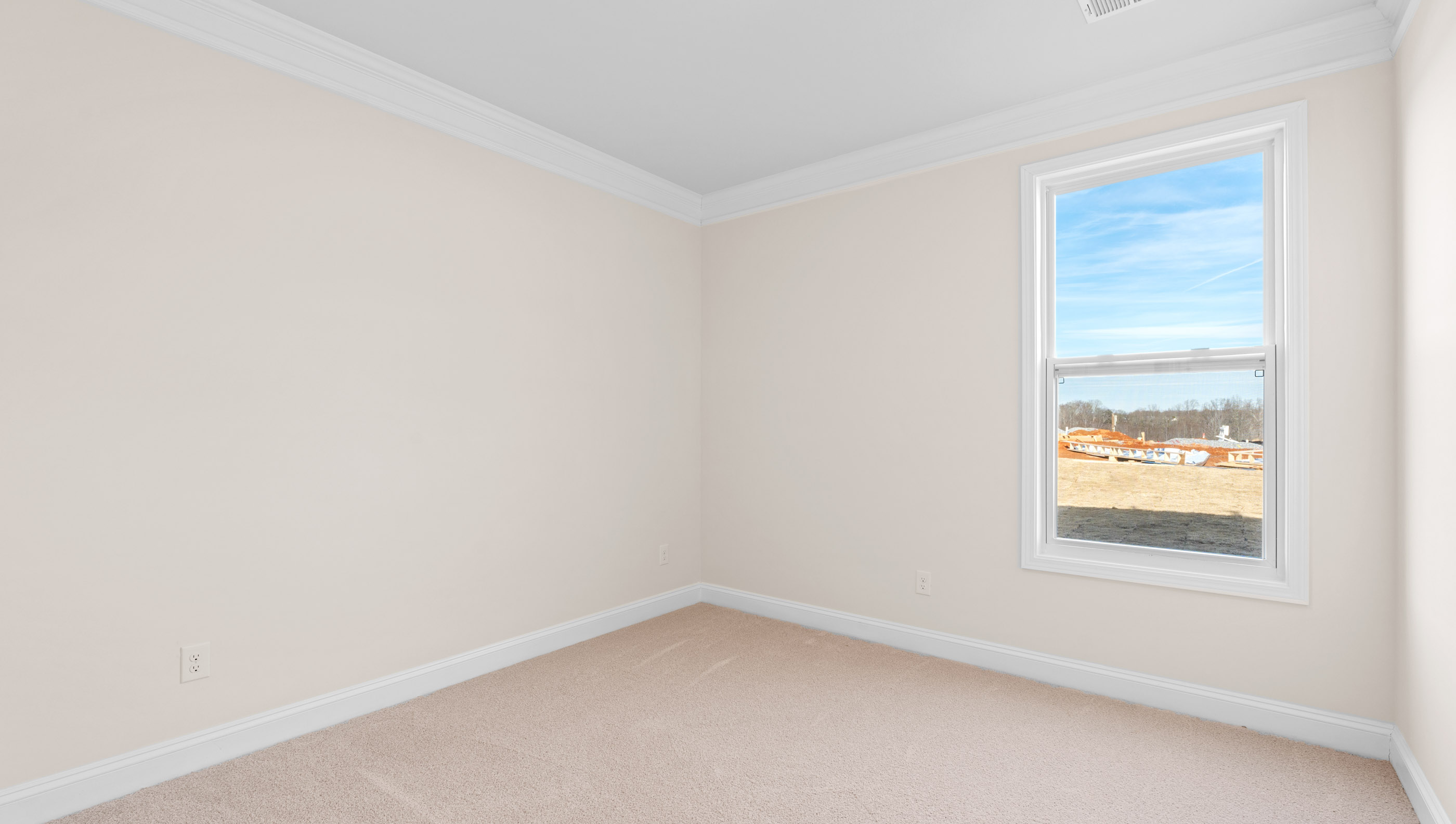Bedroom with carpet and window.