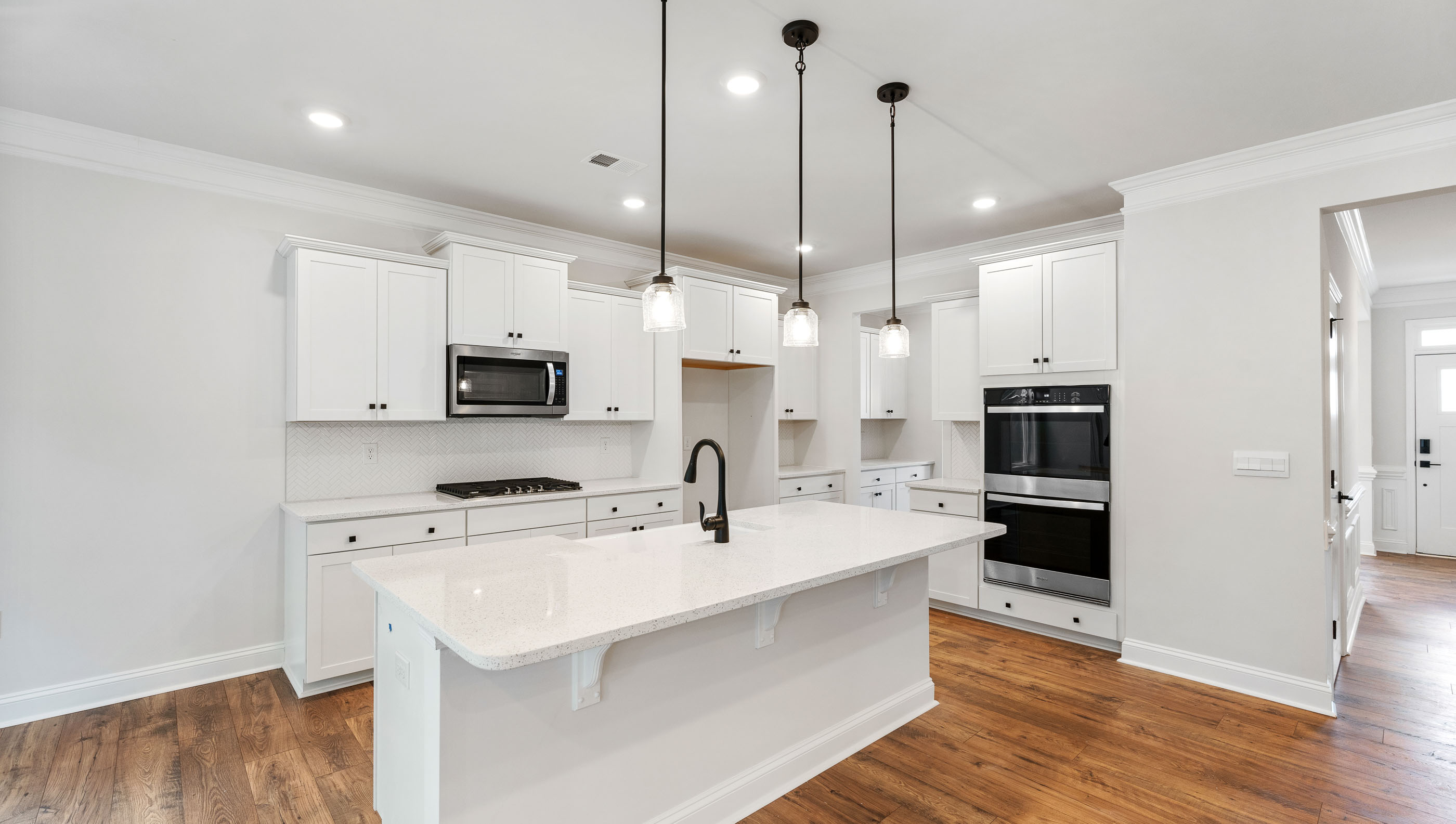 Kitchen island with quartz countertops.