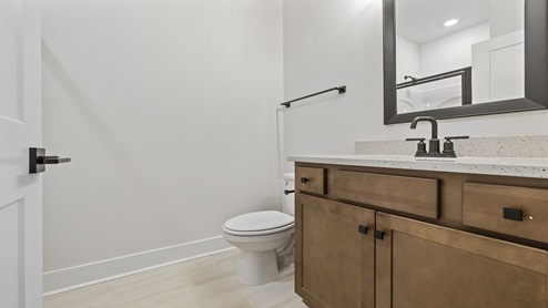 Bathroom with vanity sink.
