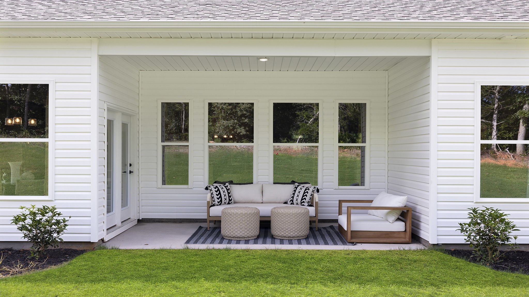 Back exterior with large backyard.