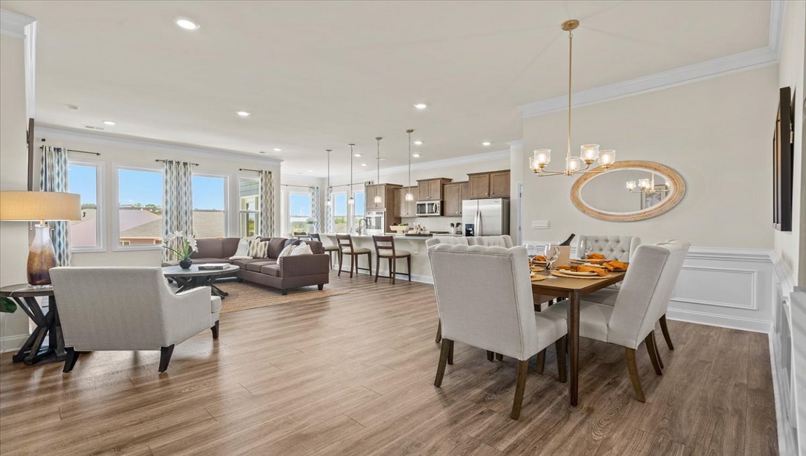 Dining area with windows.